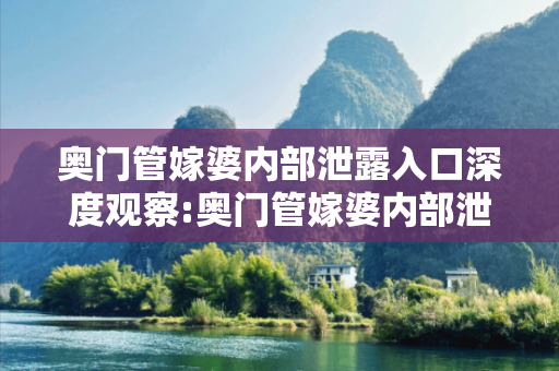 奥门管嫁婆内部泄露入口深度观察:奥门管嫁婆内部泄露入口12-23-34-45-01-02 T:25的欺诈本质-核心解答、解释与落实-全链释义