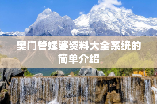 奥门管嫁婆资料大全系统的简单介绍