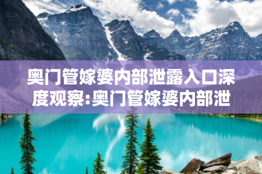 奥门管嫁婆内部泄露入口深度观察:奥门管嫁婆内部泄露入口02-15-28-37-41-19 T:23的欺诈本质-核心解答、解释与落实-扼要释义